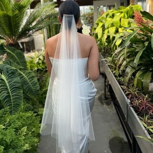 Fingertip ivory veil with gold comb and blusher